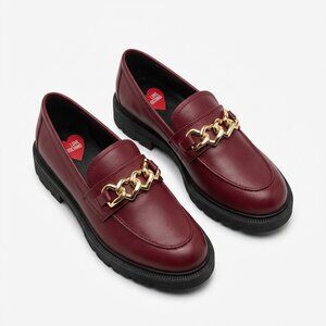 Love Moschino Burgundy Leather Chain Loafers – Gold Chain Platform Loafers